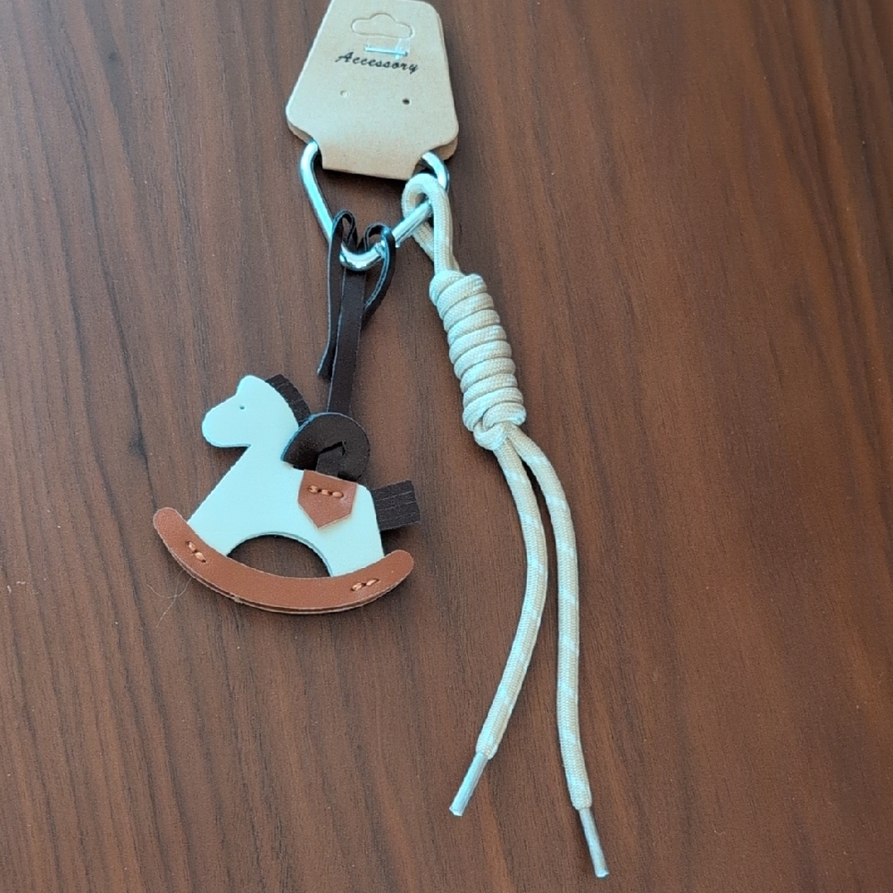 Adorable Rocking Horse Keychain - Cream and Brown